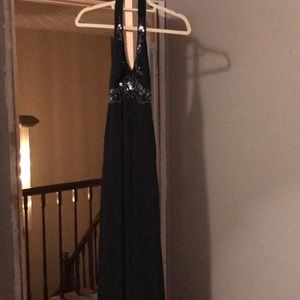 Evening gown black halter strap sparkles